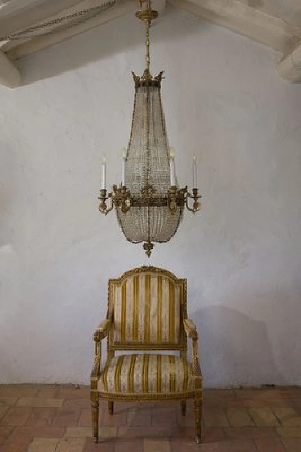 Lampadario stile Impero in bronzo e cristallo, fine '800 10