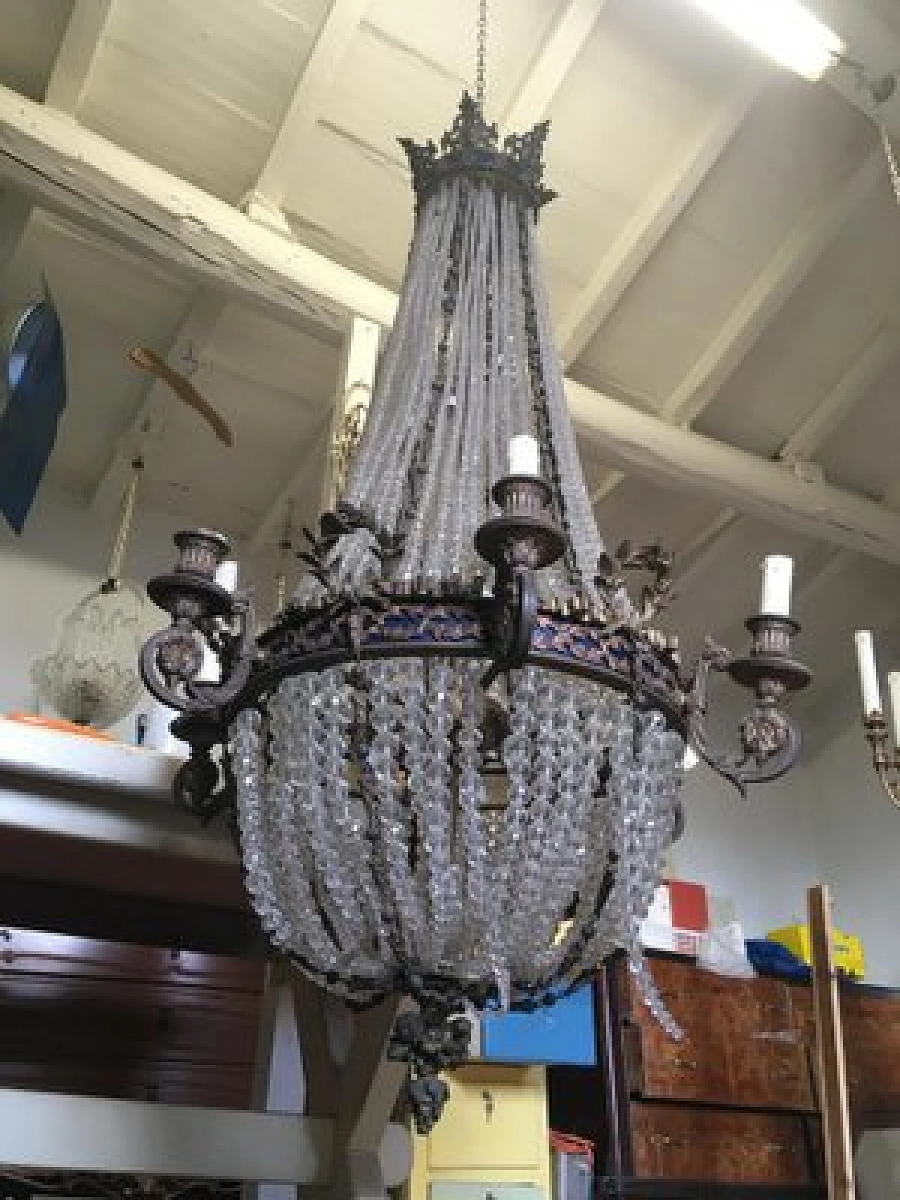 Lampadario stile Impero in bronzo e cristallo, fine '800 11