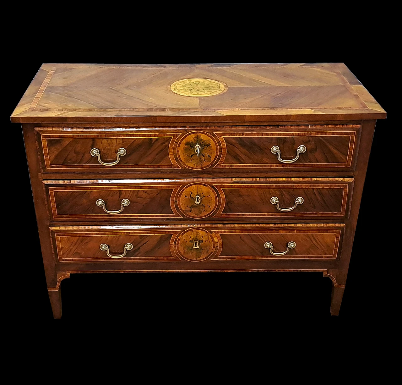 Louis XVI walnut panelled chest of drawers, late 18th century 1
