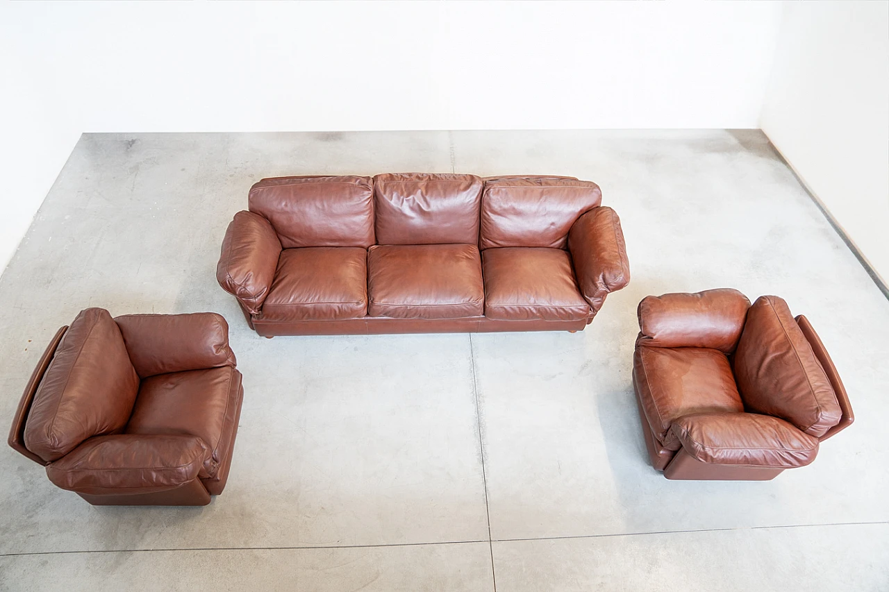 Three-seater sofa and pair of armchairs by Poltrona Frau, 1980s 2