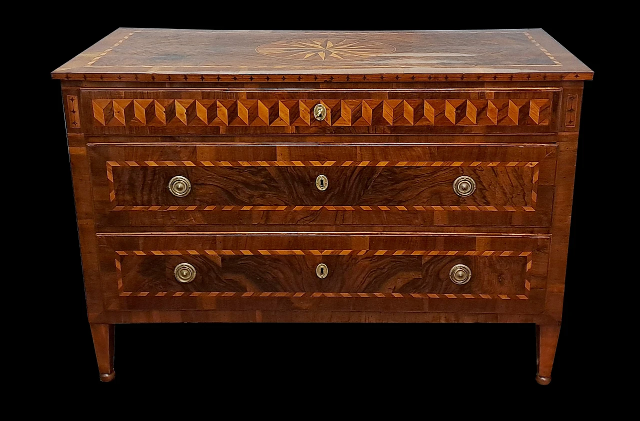 Louis XVI chest of drawers veneered in walnut, 18th century 3