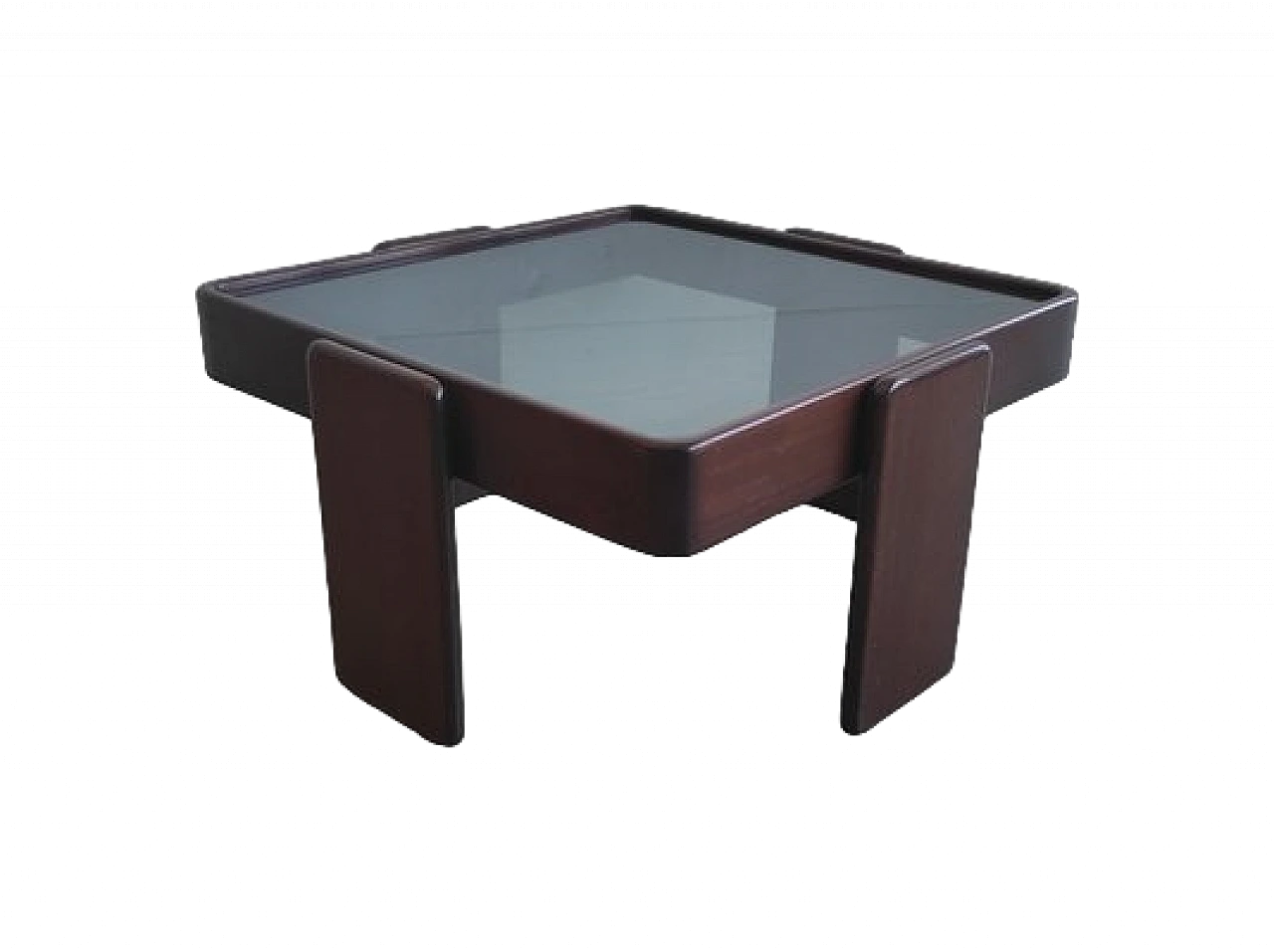 Walnut and smoked glass coffee table by G. Frattini for Cassina, 1970s 7