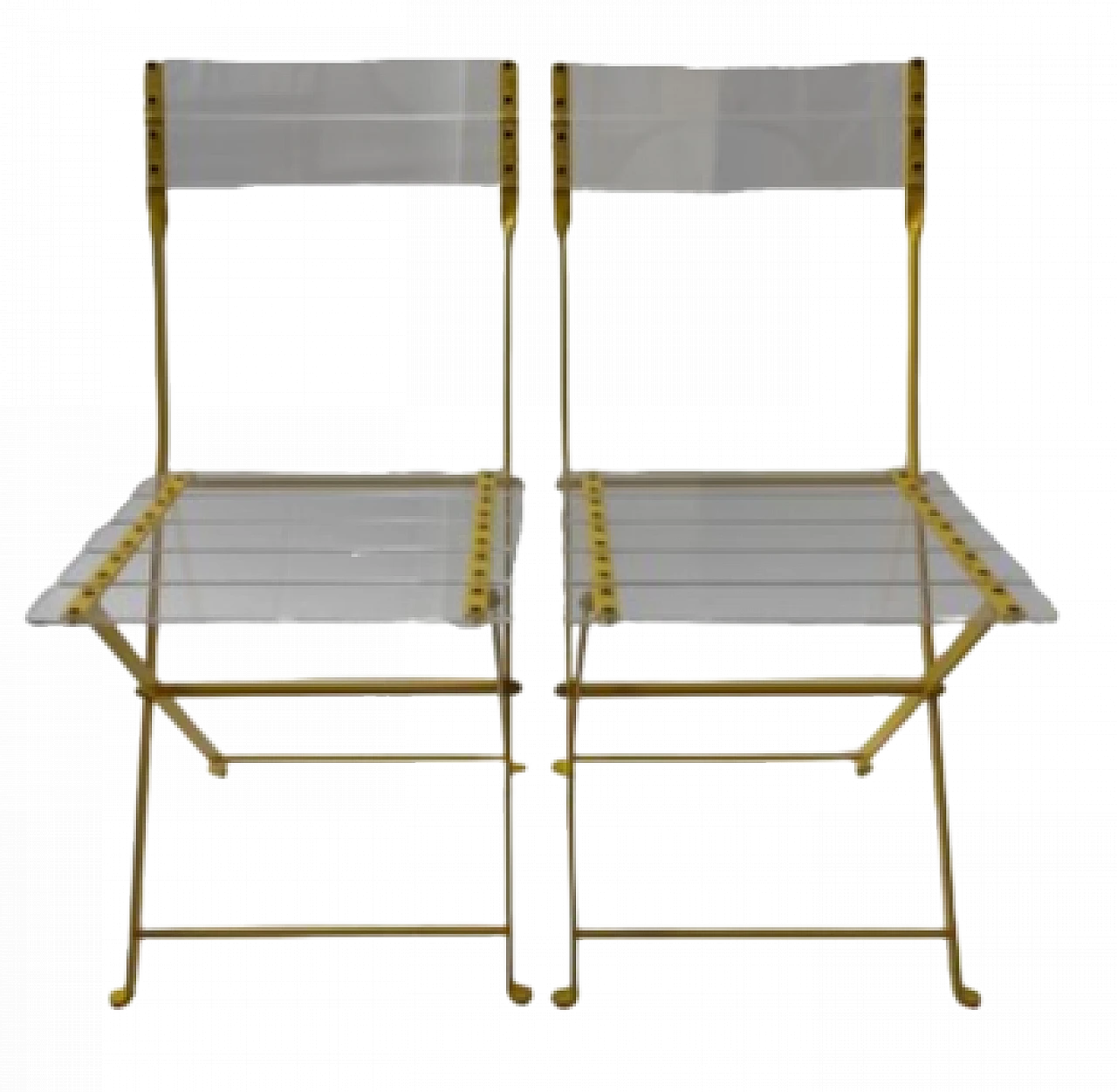 Pair of yellow metal and plexiglass folding chairs, 1970s 8