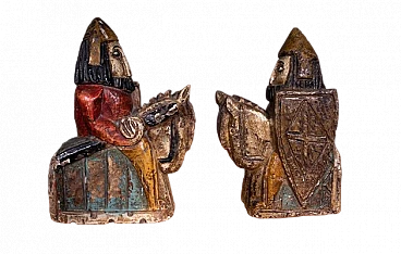Pair of wooden crusader knights statuettes, 1980s