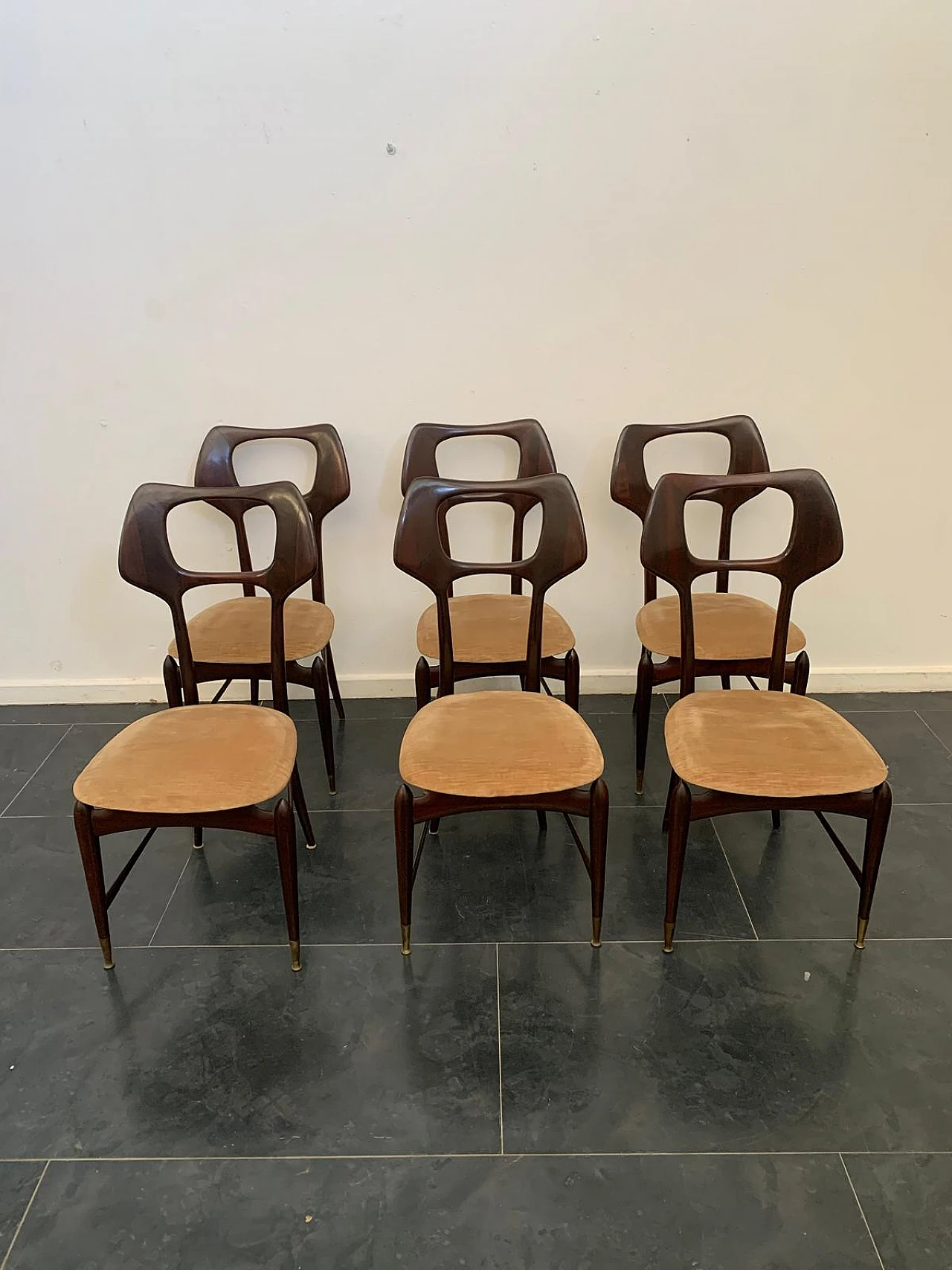 6 Mahogany chairs with brass tips, 1950s 1