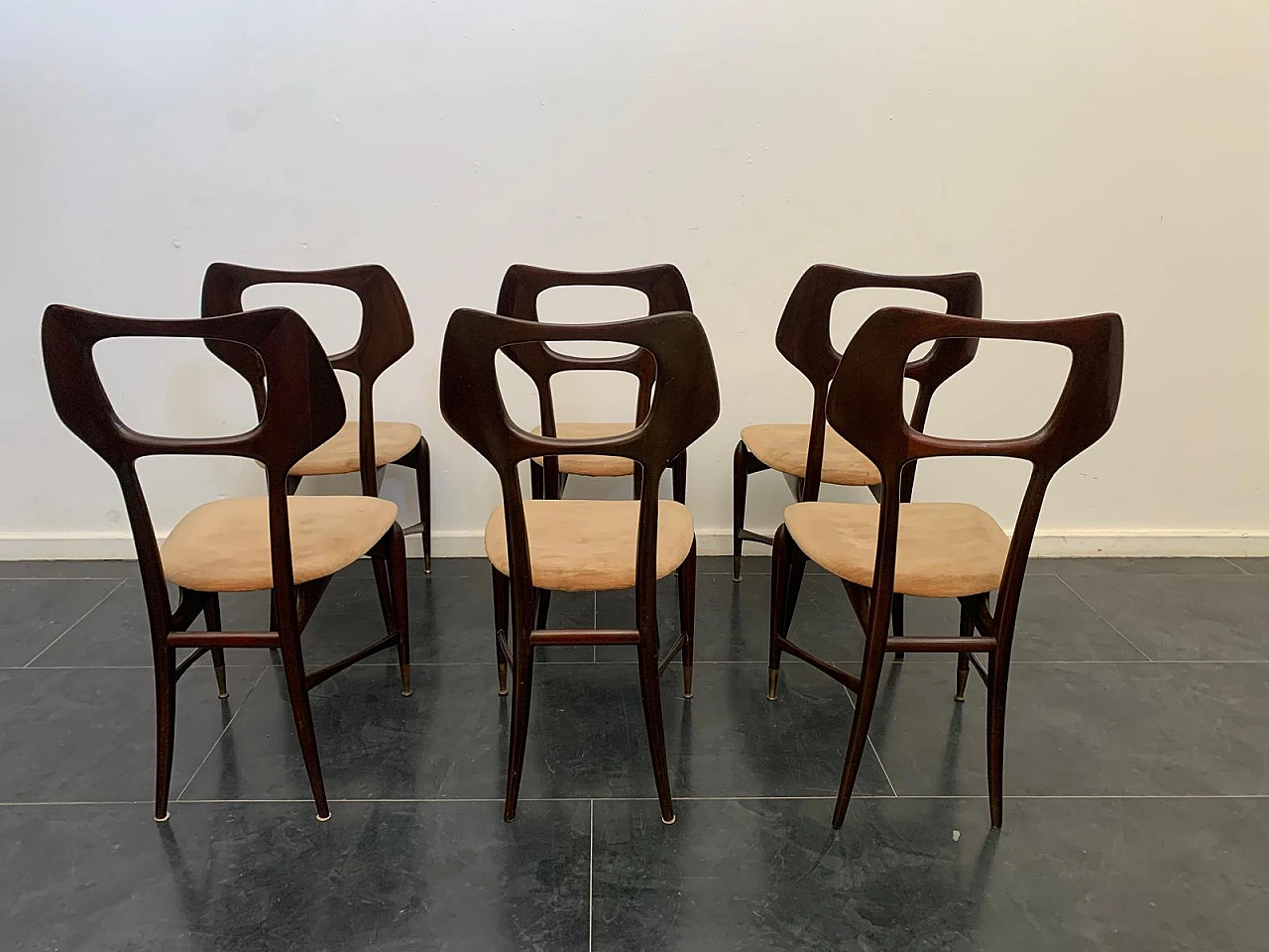 6 Mahogany chairs with brass tips, 1950s 3