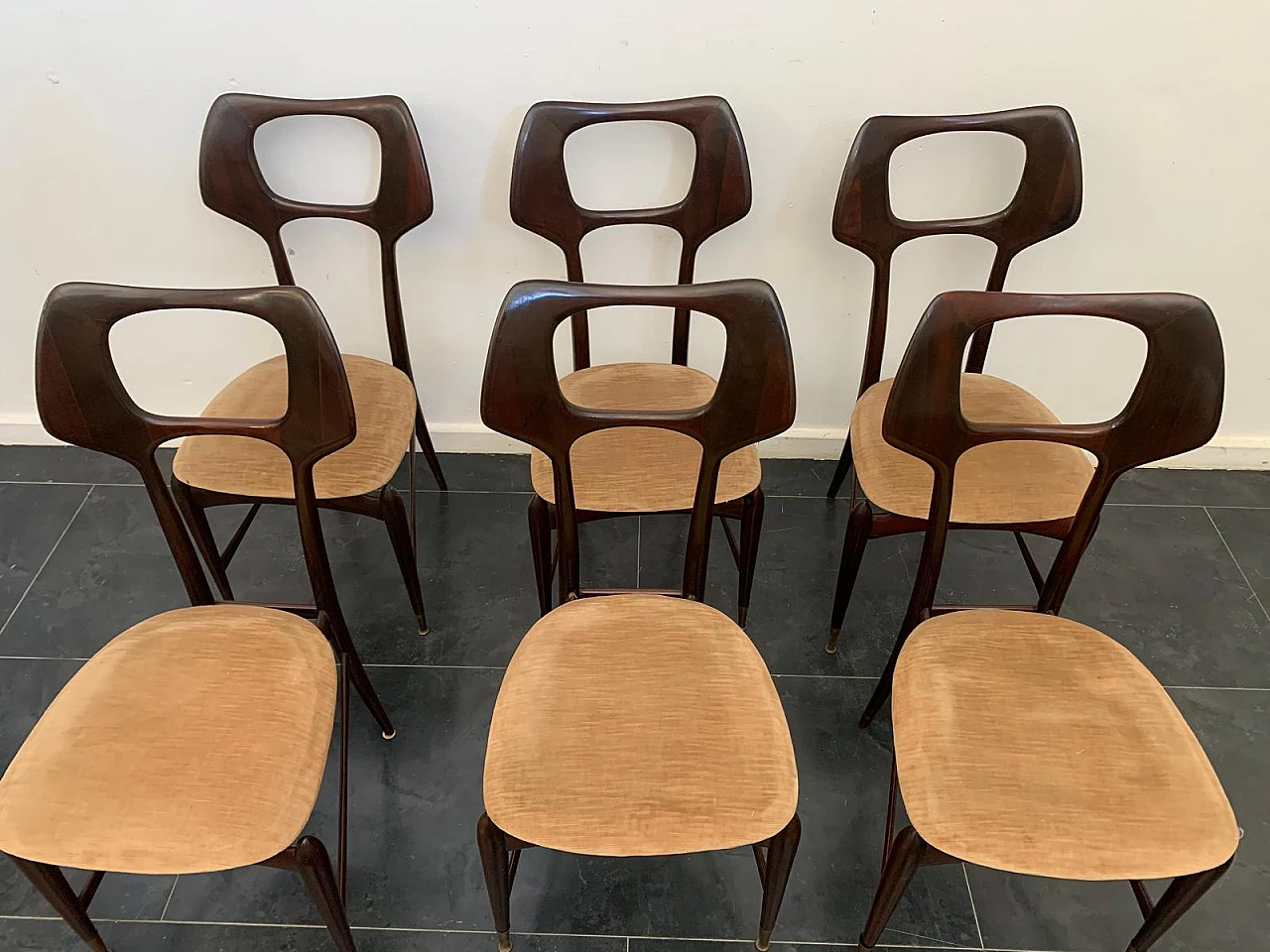 6 Mahogany chairs with brass tips, 1950s 4