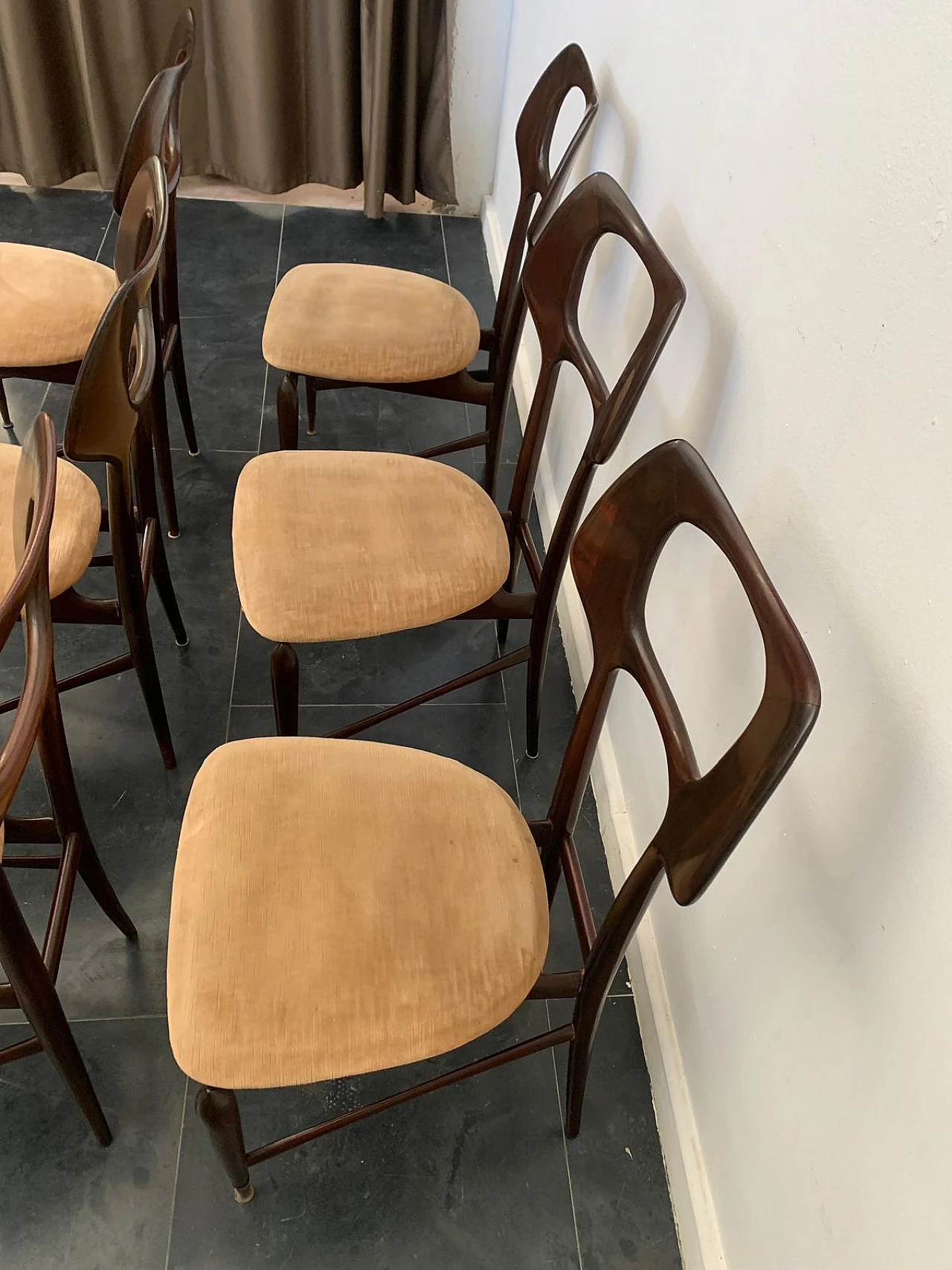 6 Mahogany chairs with brass tips, 1950s 5