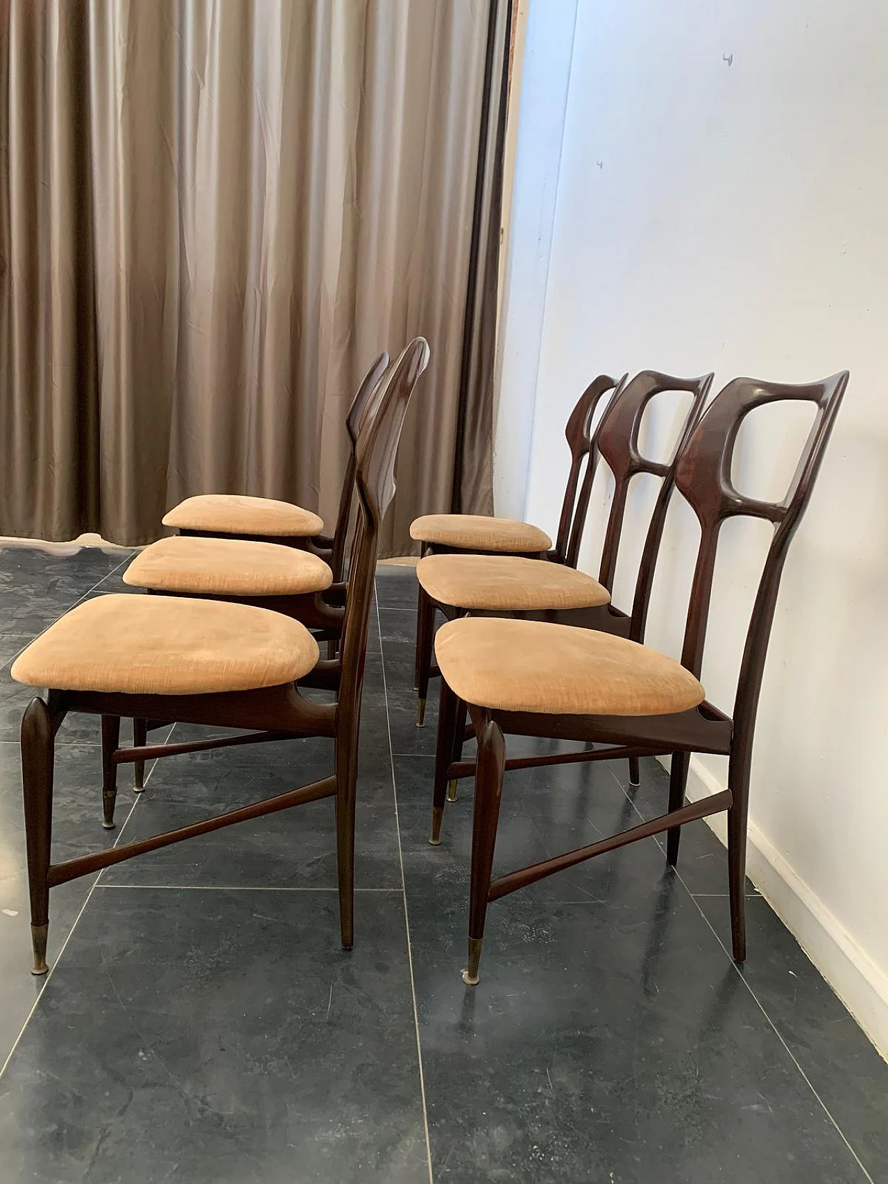 6 Mahogany chairs with brass tips, 1950s 6