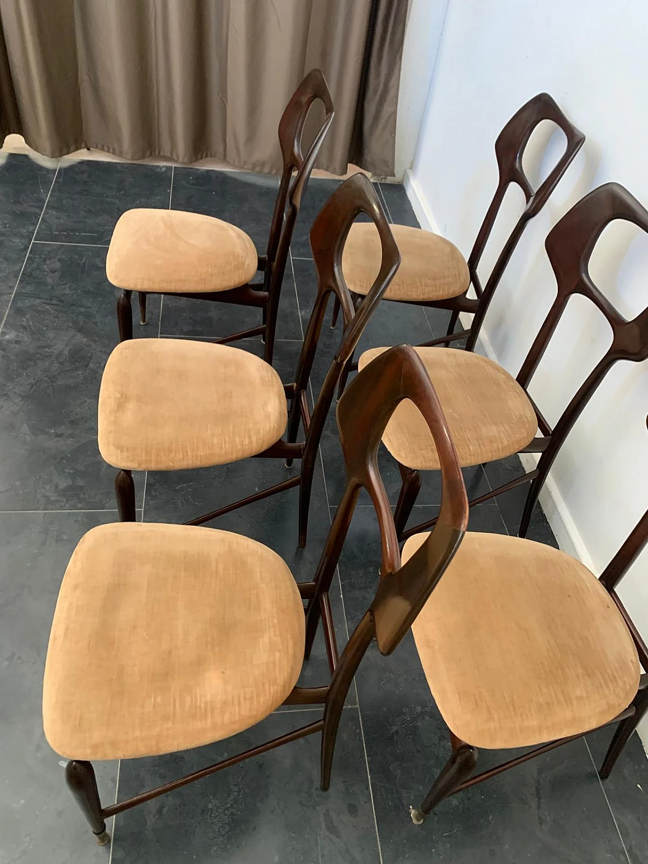 6 Mahogany chairs with brass tips, 1950s 8