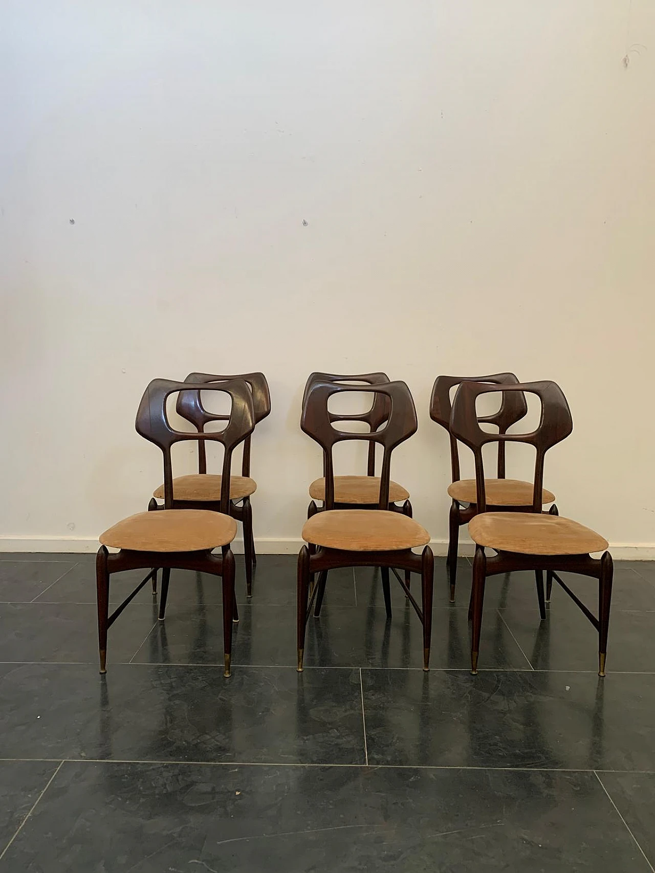 6 Mahogany chairs with brass tips, 1950s 14