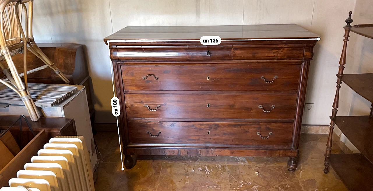 Dresser in brown walnut wood with 4 drawers, 19th century 1