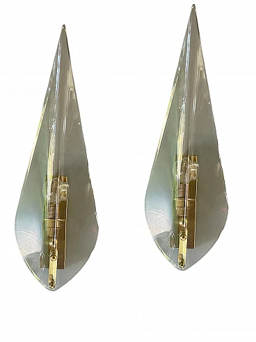 Pair of glass wall lamps attributed to Fontana Arte, 1960s