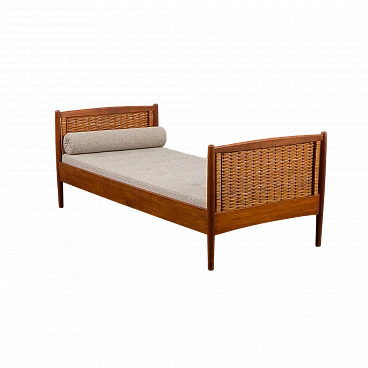 Daybed in teak and rattan attributed to Kai Winding, 1950s