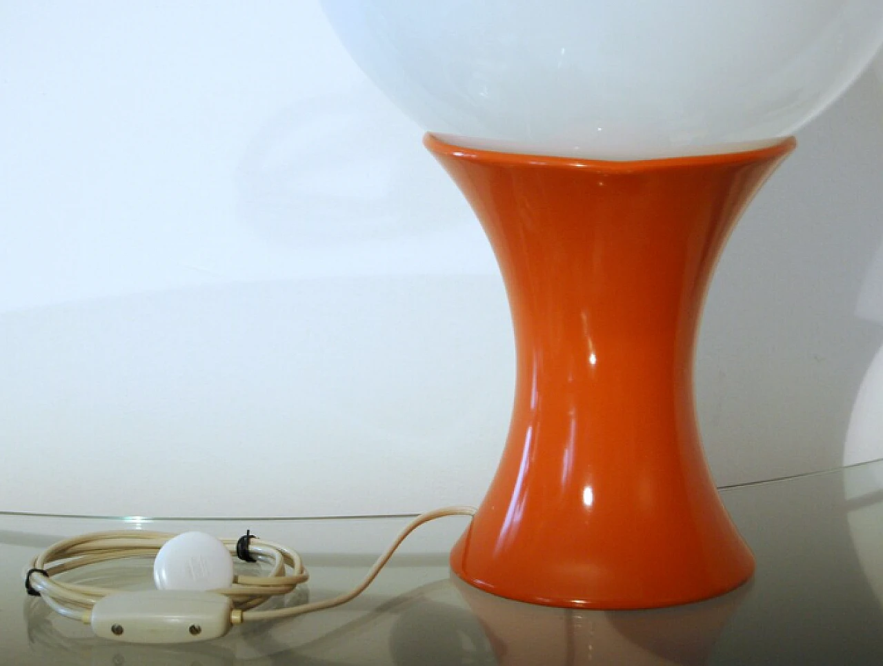 Table lamp with orange metal & glass sphere by Stilnovo, 1960s 4