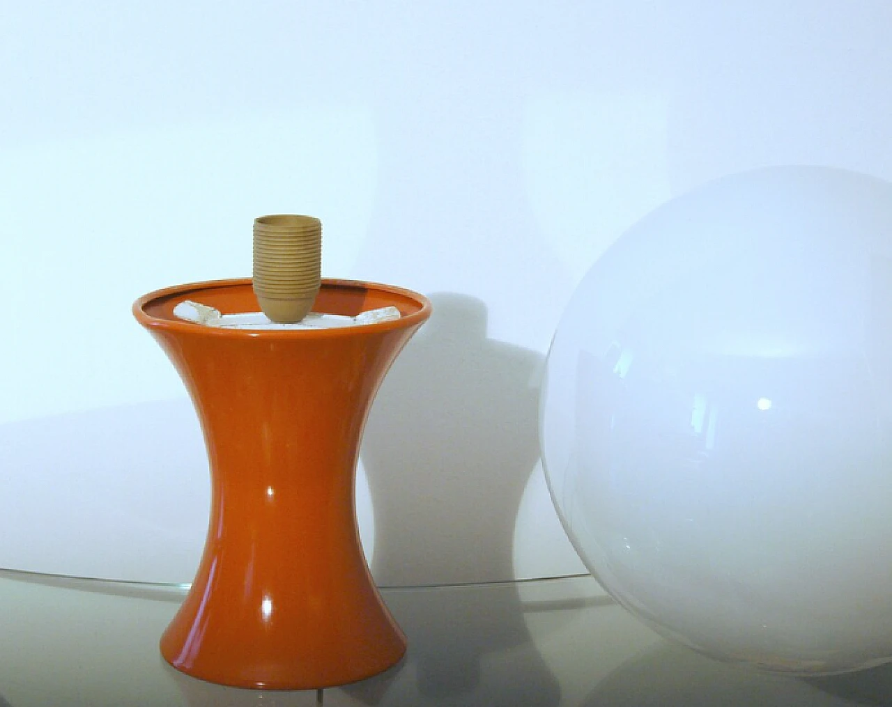 Table lamp with orange metal & glass sphere by Stilnovo, 1960s 8