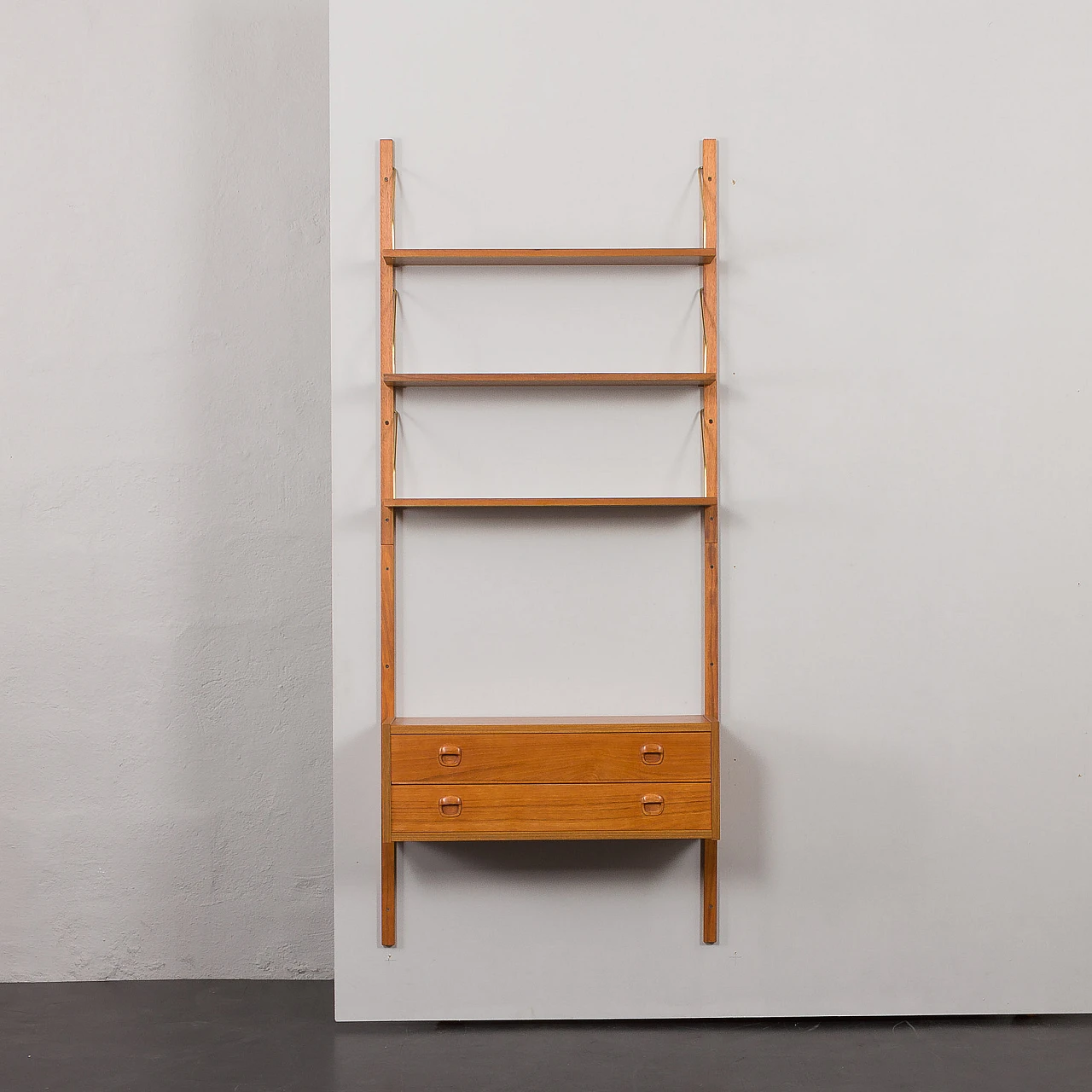 Teak wall console with drawers & bookshelves in Cadovius style, 1960s 6