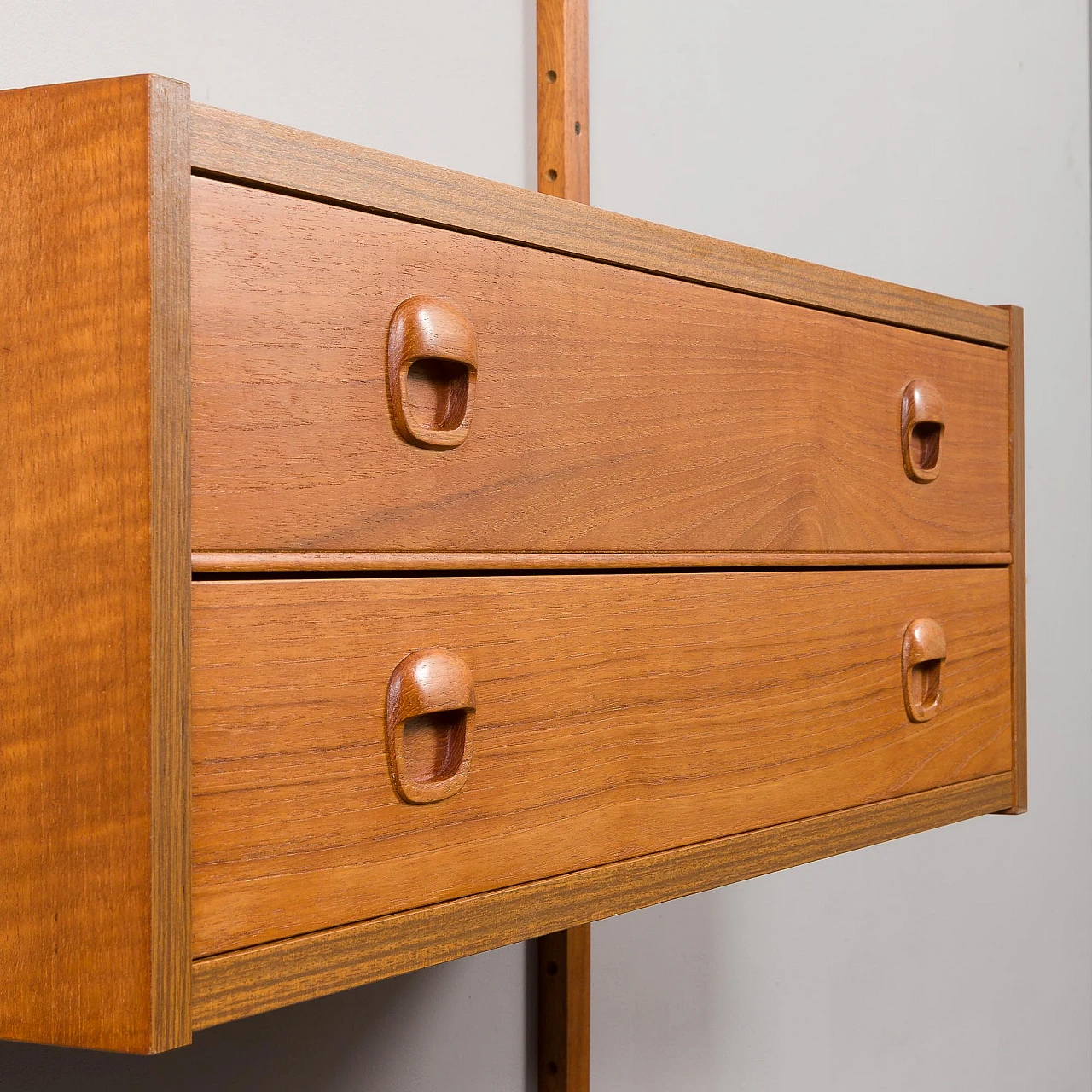 Teak wall console with drawers & bookshelves in Cadovius style, 1960s 9