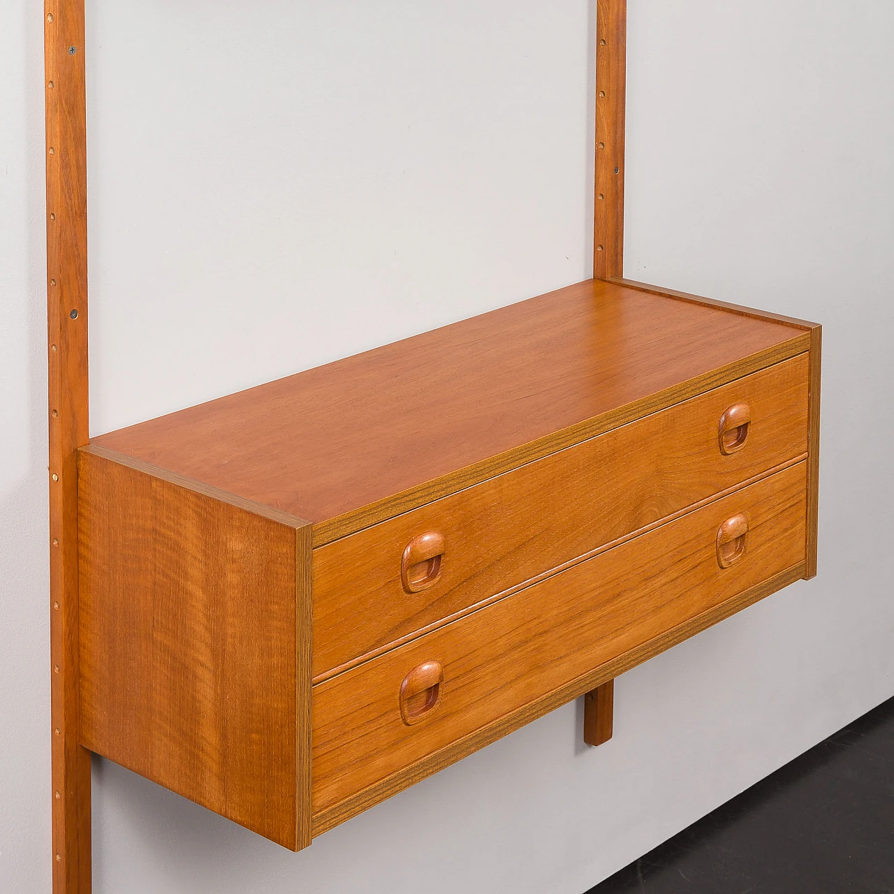 Teak wall console with drawers & bookshelves in Cadovius style, 1960s 10