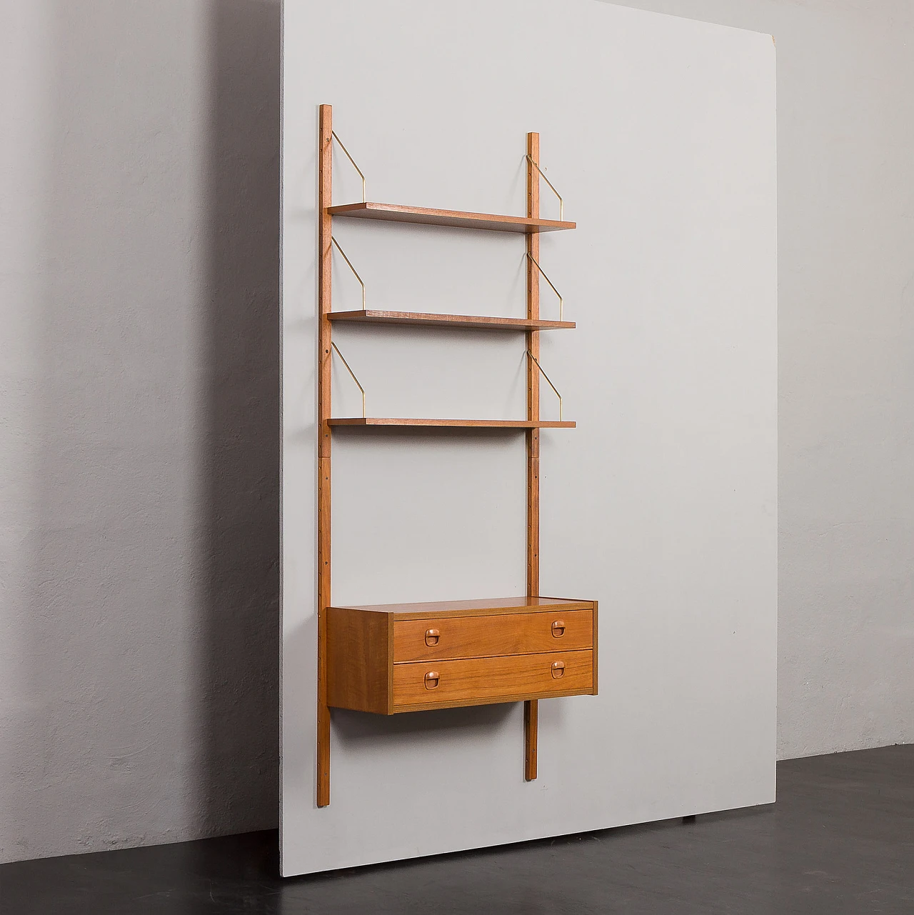 Teak wall console with drawers & bookshelves in Cadovius style, 1960s 11