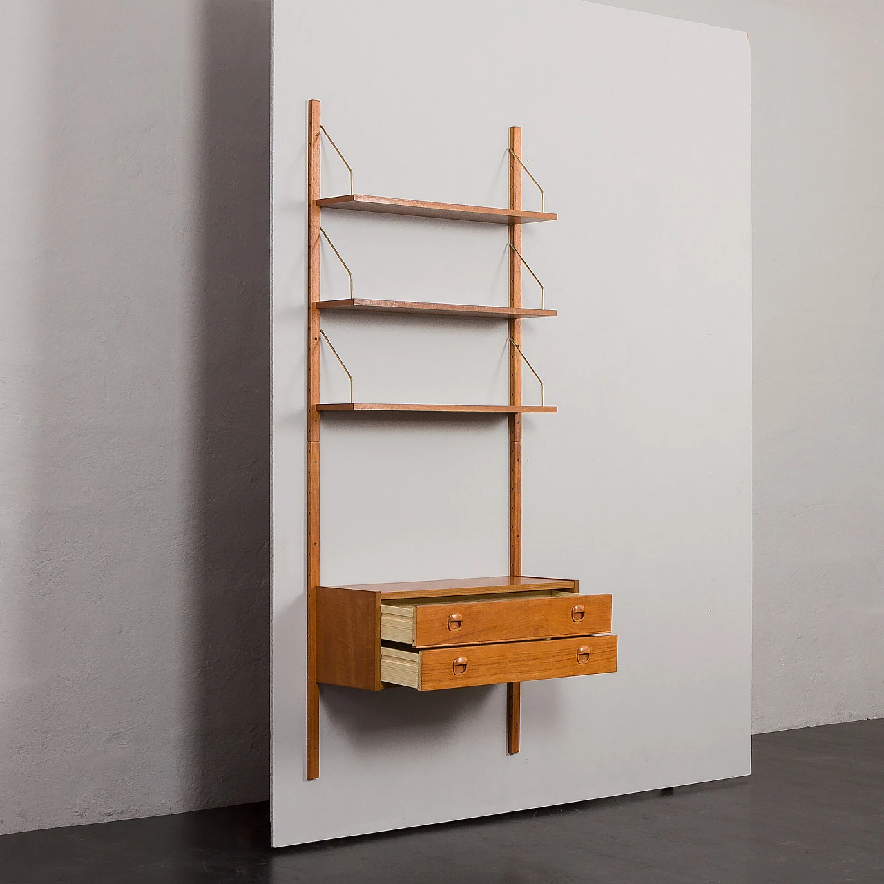 Teak wall console with drawers & bookshelves in Cadovius style, 1960s 14