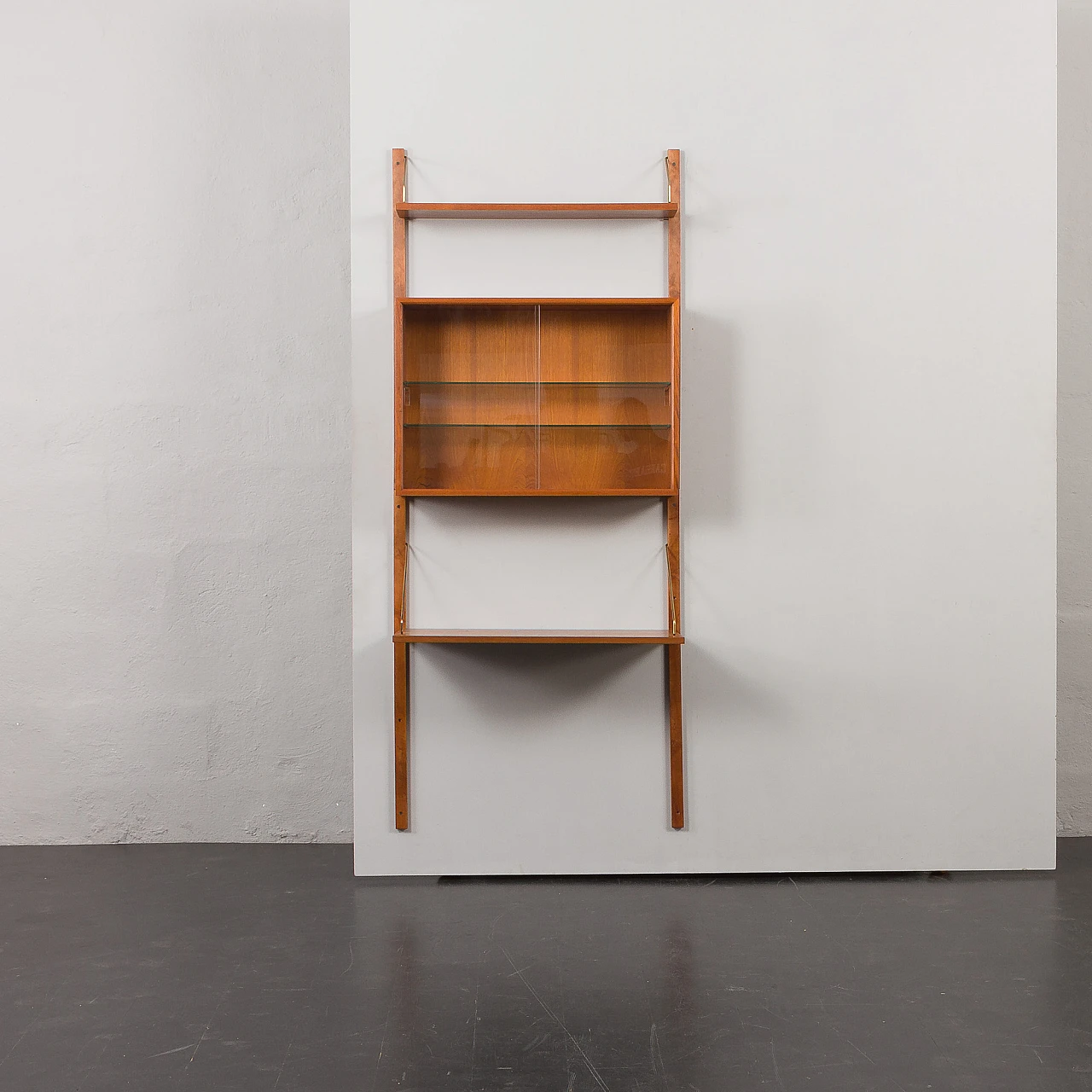 Teak wall unit with desk & showcase by Poul Cadovius, 1960s 1