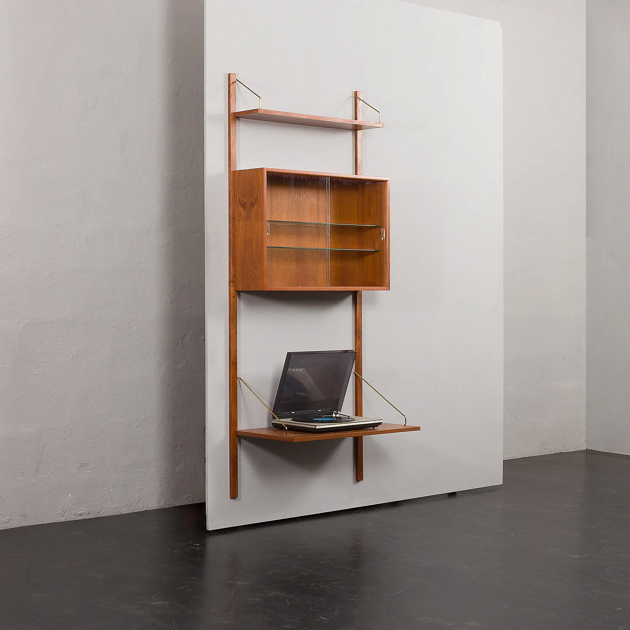 Teak wall unit with desk & showcase by Poul Cadovius, 1960s 2