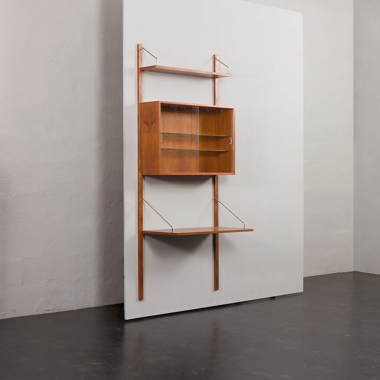 Teak wall unit with desk & showcase by Poul Cadovius, 1960s 3