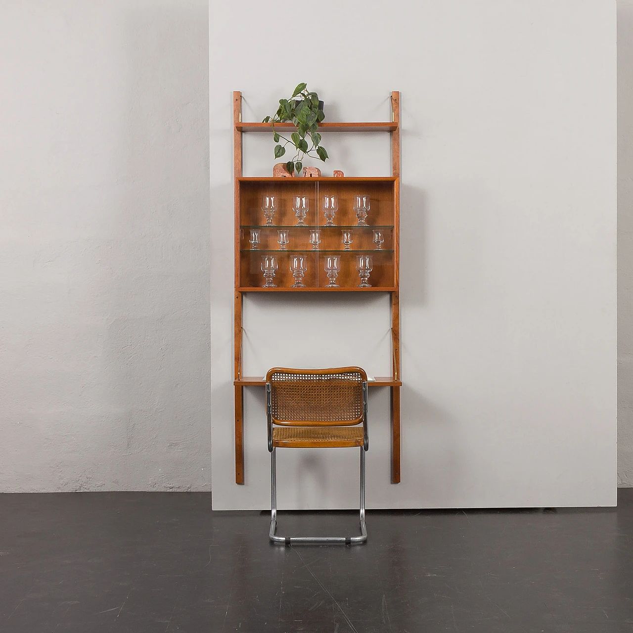 Teak wall unit with desk & showcase by Poul Cadovius, 1960s 4