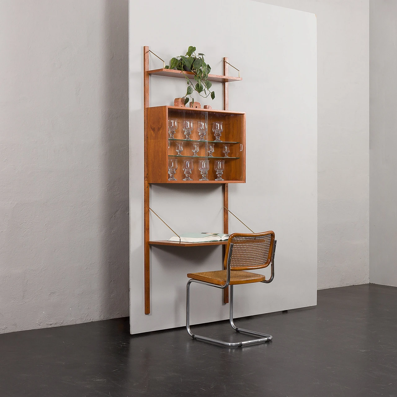 Teak wall unit with desk & showcase by Poul Cadovius, 1960s 5