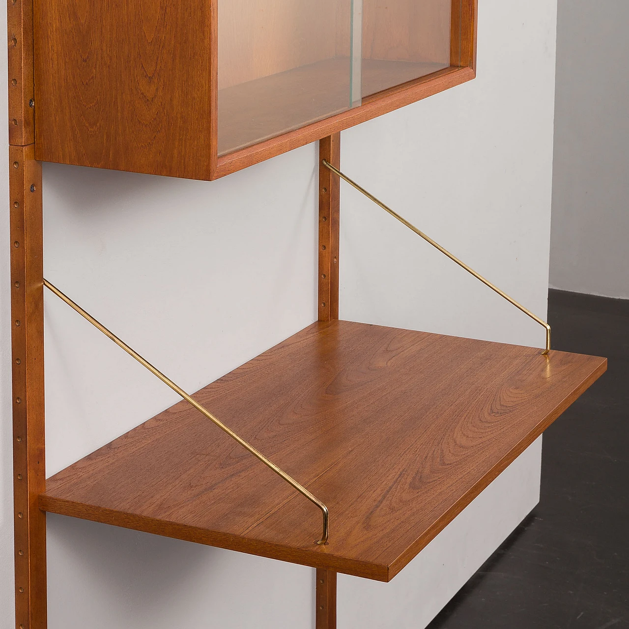 Teak wall unit with desk & showcase by Poul Cadovius, 1960s 8