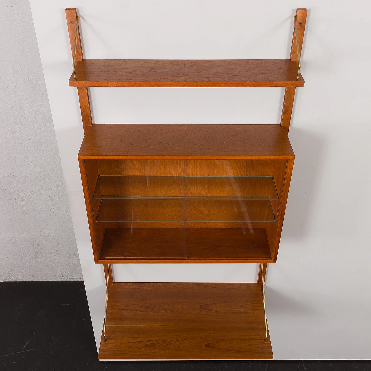 Teak wall unit with desk & showcase by Poul Cadovius, 1960s 12