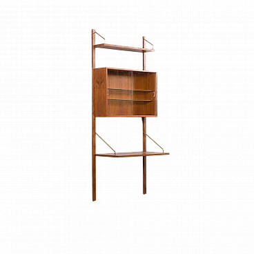 Teak wall unit with desk & showcase by Poul Cadovius, 1960s