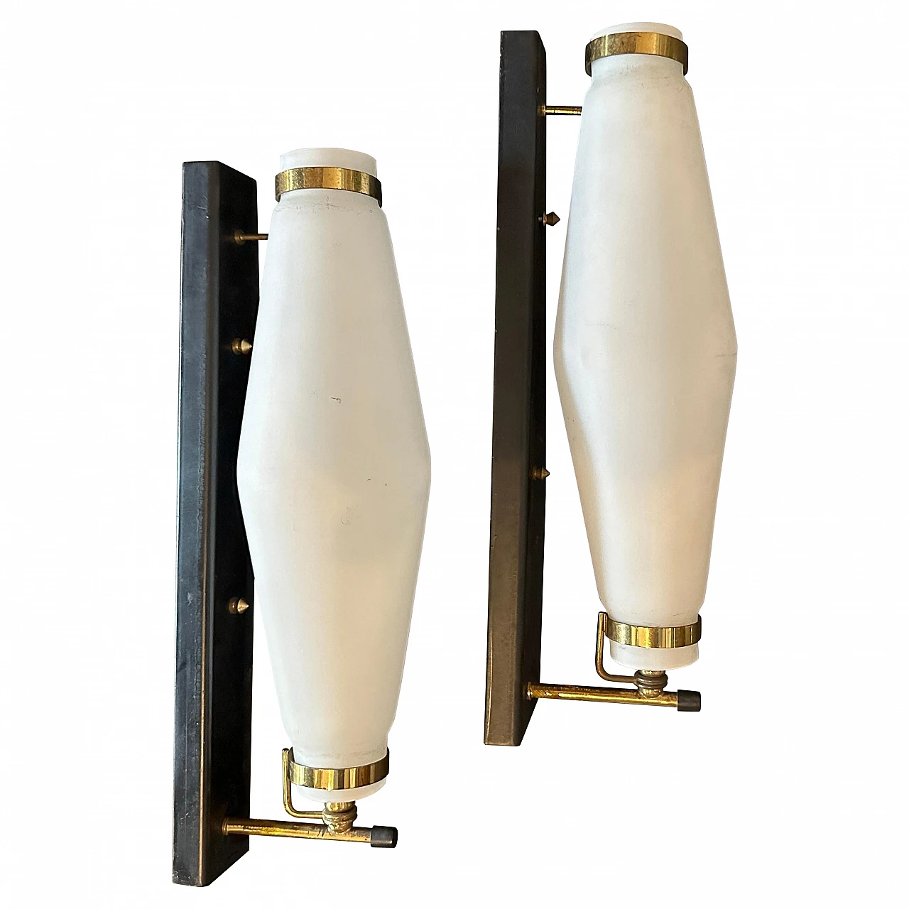 Pair of brass and metal wall sconces in Stilnovo style, 1950s 1