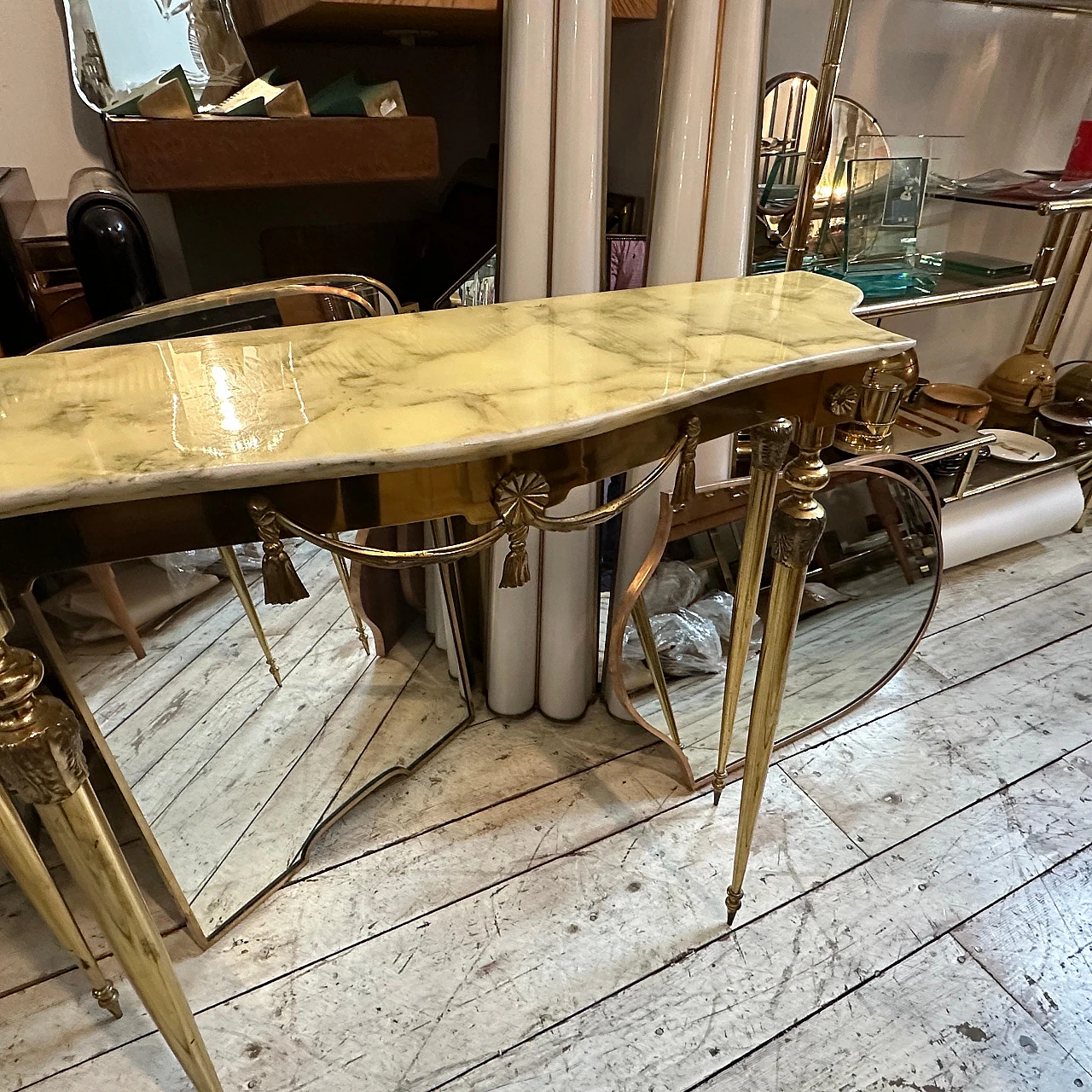 Pair of Neoclassical brass and onyx marble console tables, 1950s 7