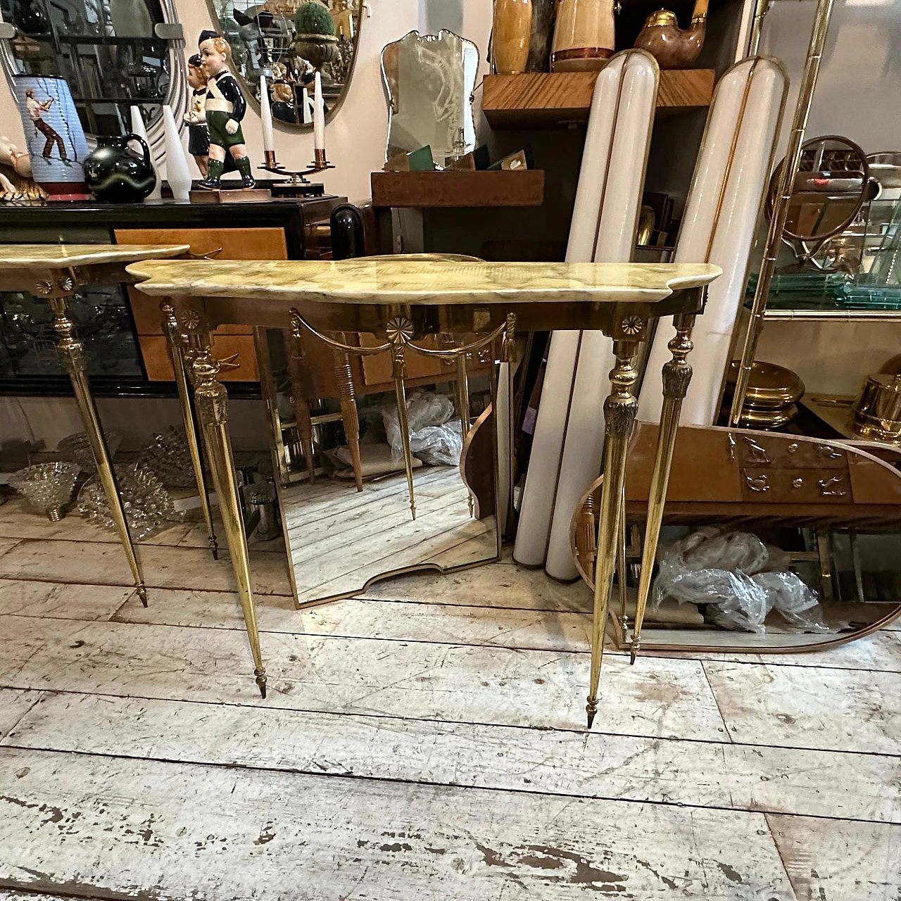 Pair of Neoclassical brass and onyx marble console tables, 1950s 13