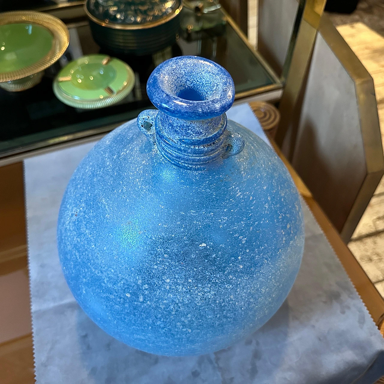 Blue scavo Murano glass vase attributed to Cenedese, 1960s 12