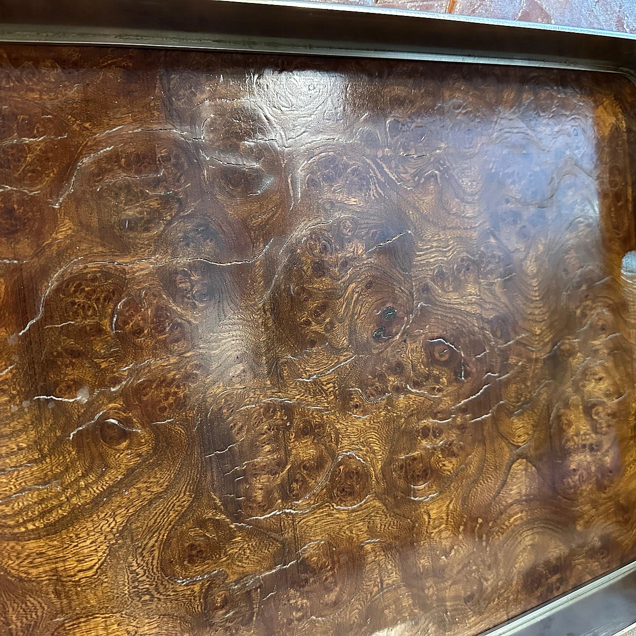 Thuja-root and silver-plated metal tray, 1980s 8