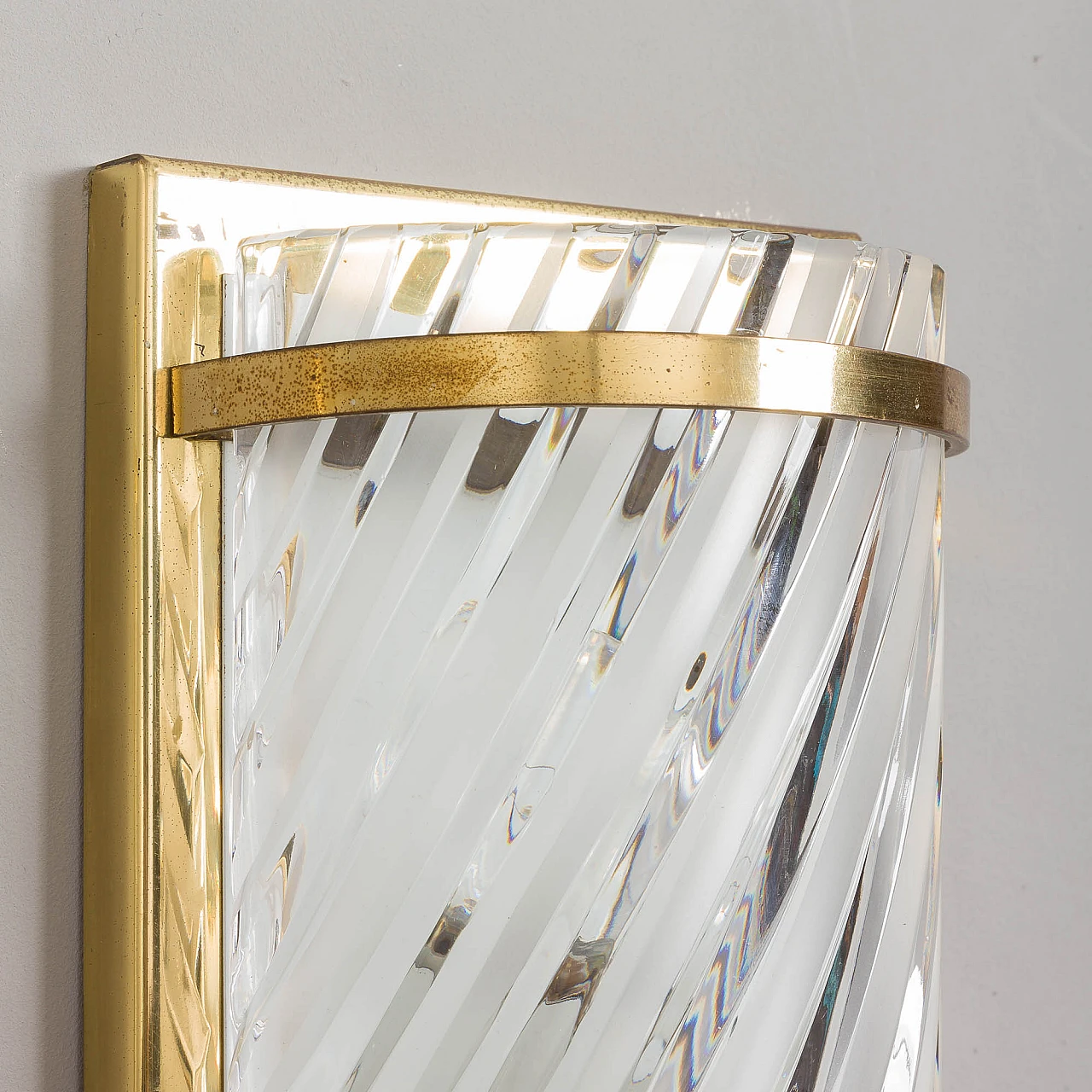 Pair of glass & brass wall lights attributed to Barovier & Toso, 1970s 5