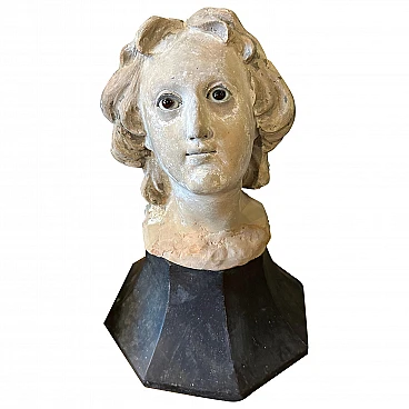 Madonna's head, terracotta, glass and wood sculpture, mid-18th century