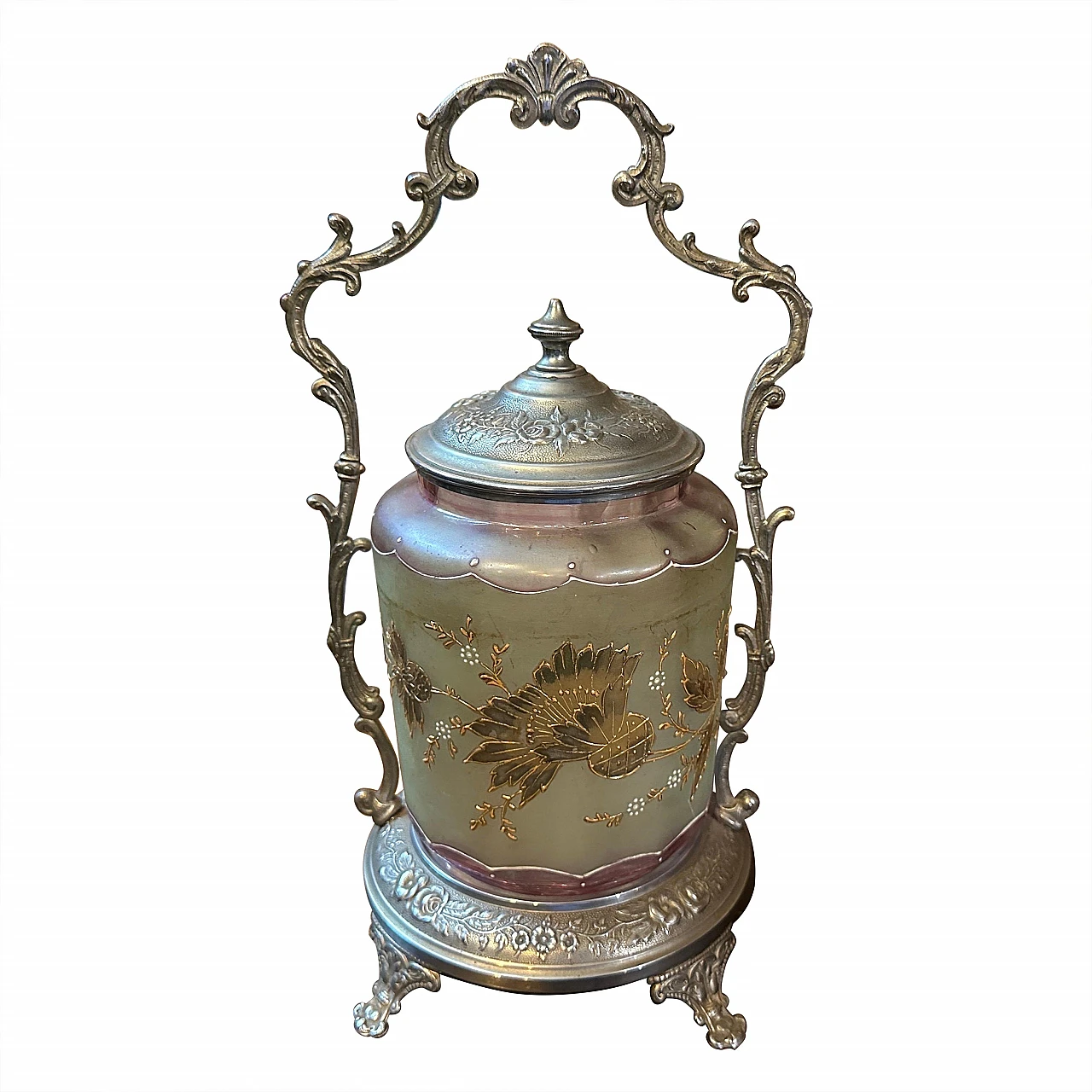 Art Nouveau metal and glass cookie jar, early 20th century 1