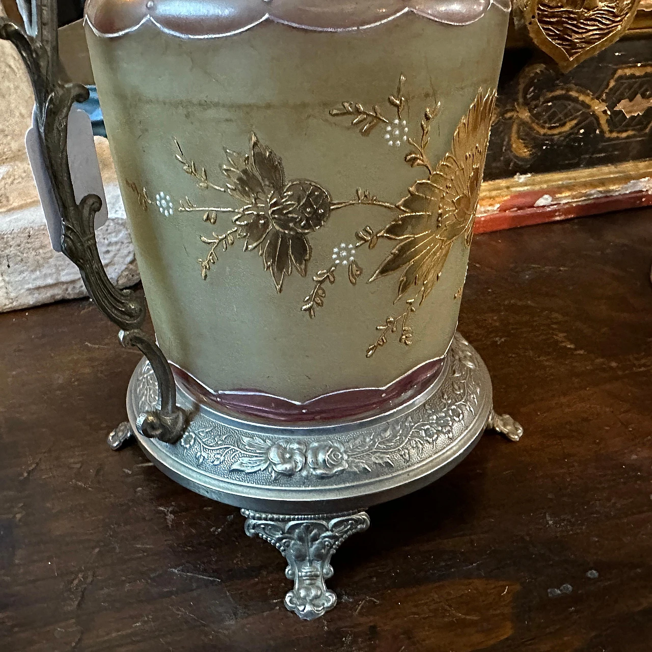 Art Nouveau metal and glass cookie jar, early 20th century 2