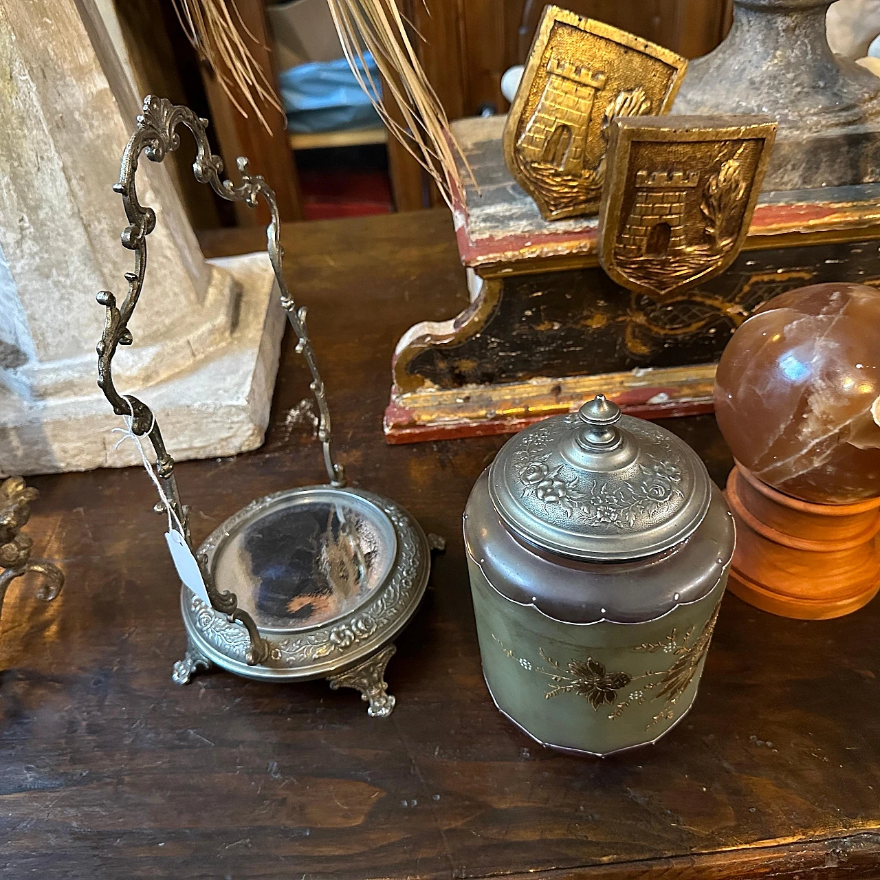 Art Nouveau metal and glass cookie jar, early 20th century 3