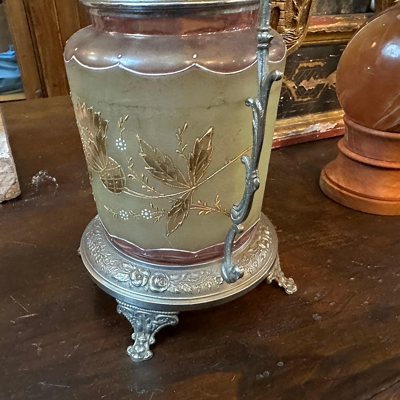 Art Nouveau metal and glass cookie jar, early 20th century 5