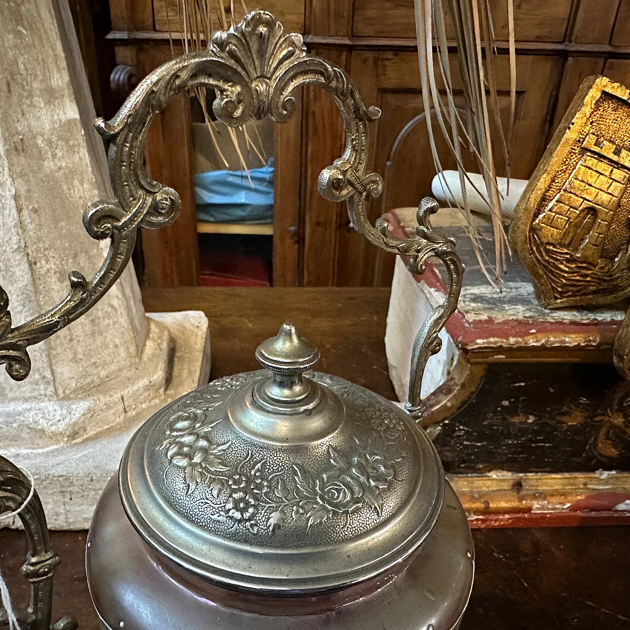 Art Nouveau metal and glass cookie jar, early 20th century 6