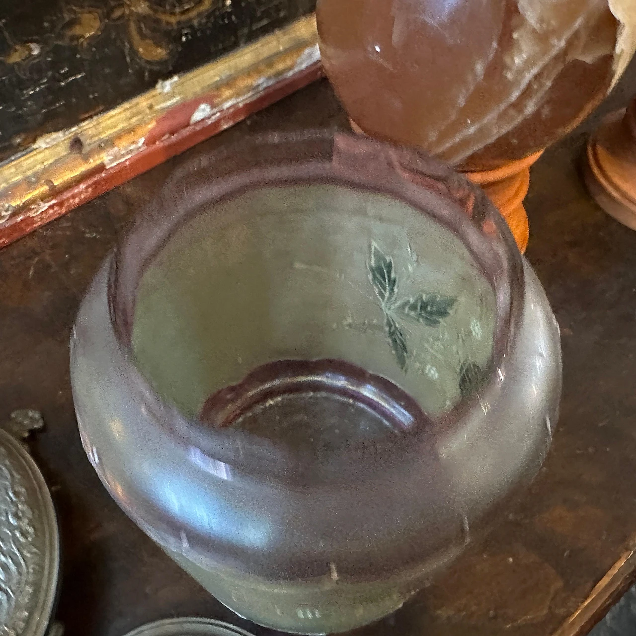 Art Nouveau metal and glass cookie jar, early 20th century 8