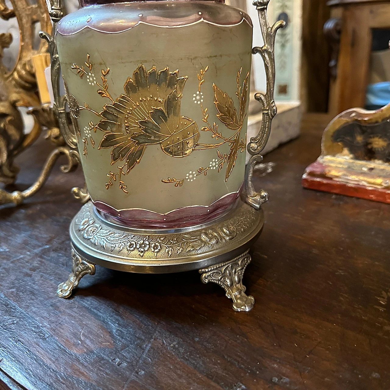 Art Nouveau metal and glass cookie jar, early 20th century 10