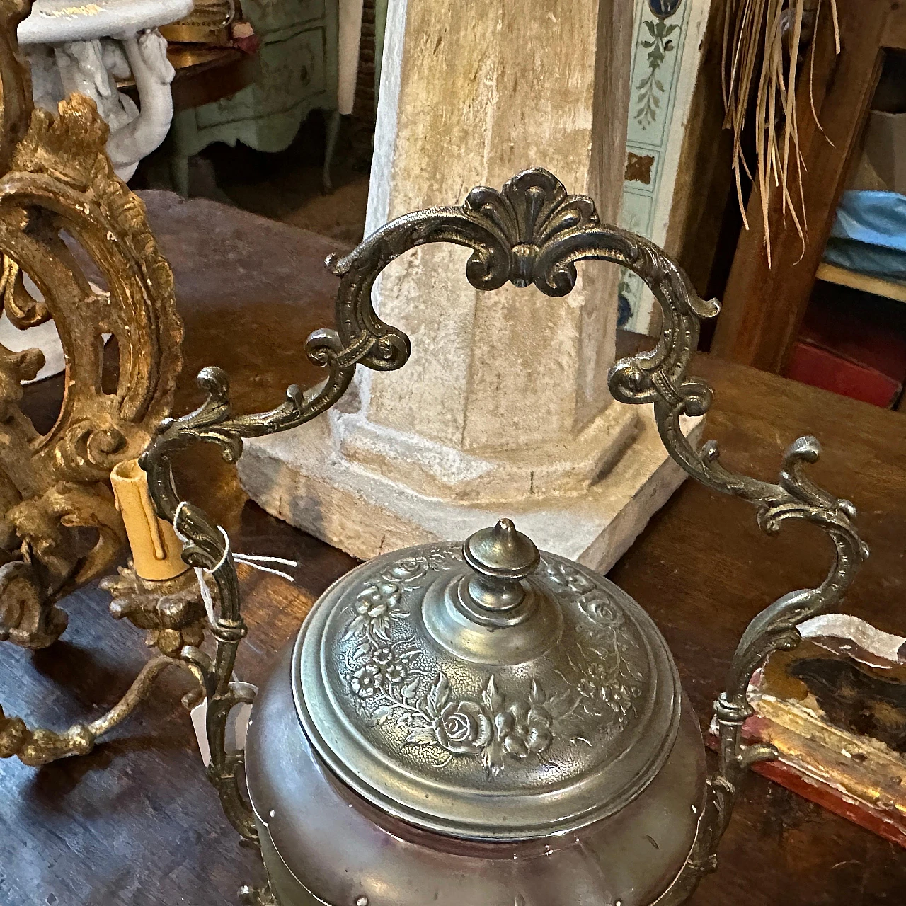 Art Nouveau metal and glass cookie jar, early 20th century 11