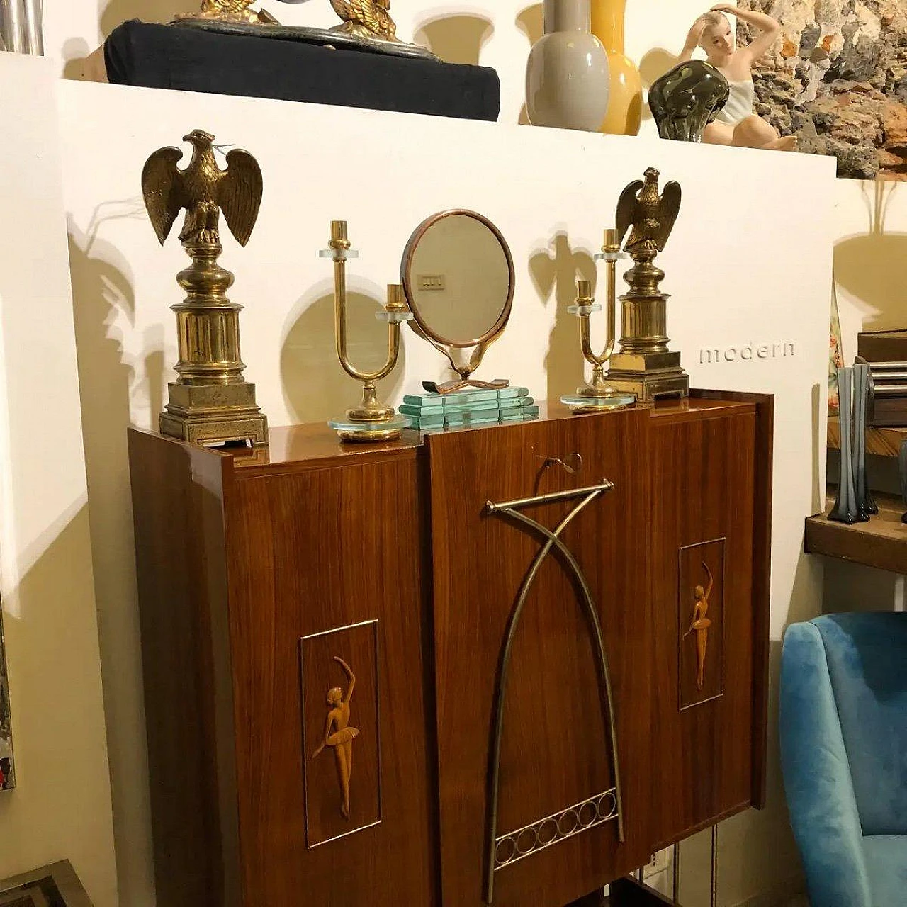 Wood bar cabinet with door convertible into side table, 1950s 6