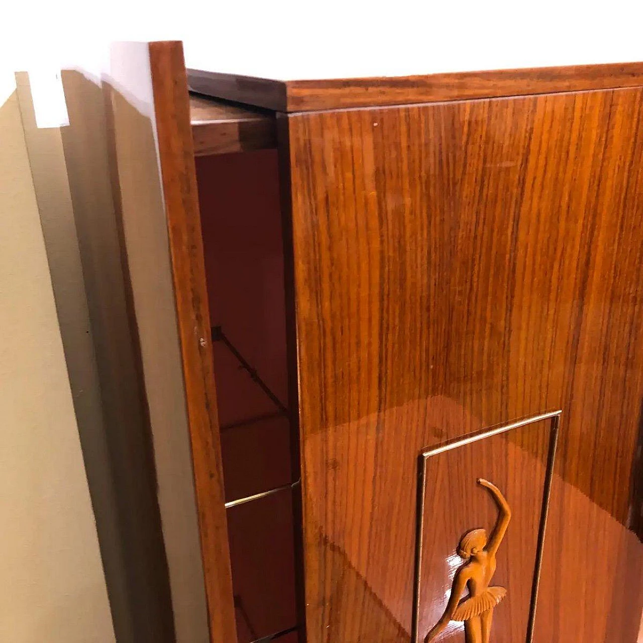 Wood bar cabinet with door convertible into side table, 1950s 7